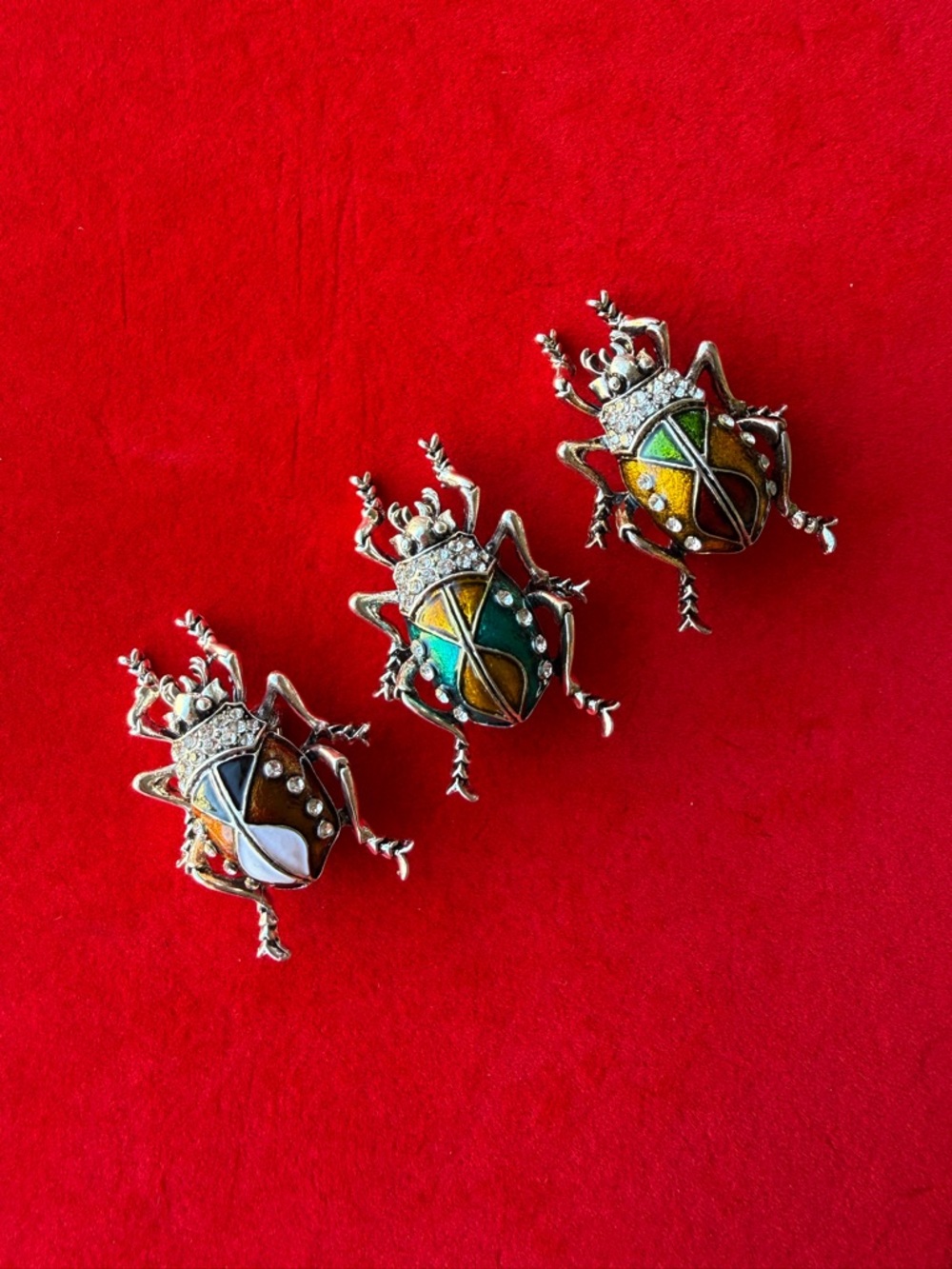 Enamel Beetle Brooch Trio - Colorful Bug Pins